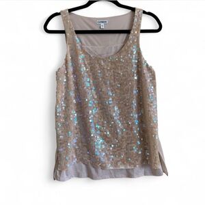 Y2K Express Sparkling Beige Sequin Tank Top! Size Small!